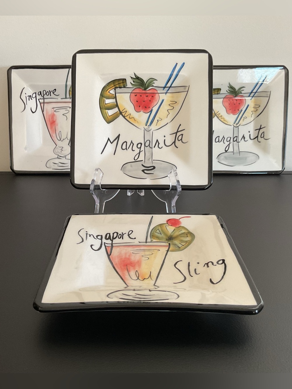 Hausen Ware Mary Jane Mitchell Ceramic Appetizer/Snack 7” Square Plates, Set of